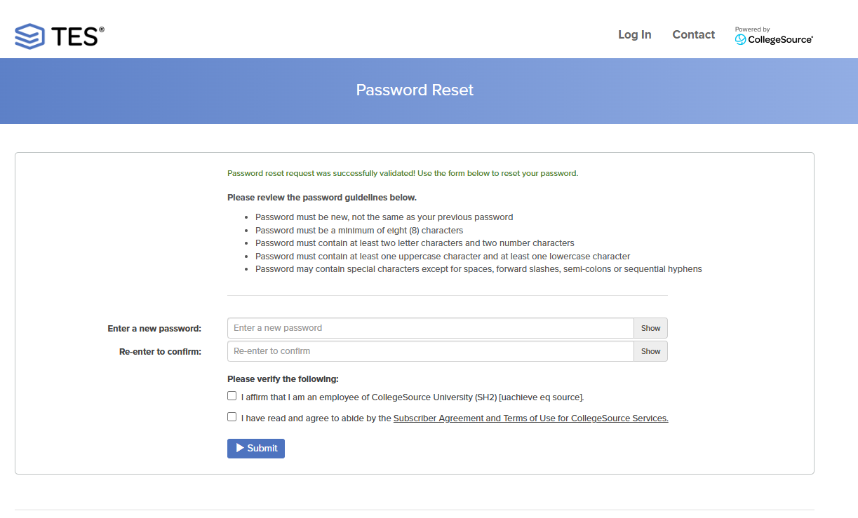 Password Reset screen. See Request a Password Reset for further details.