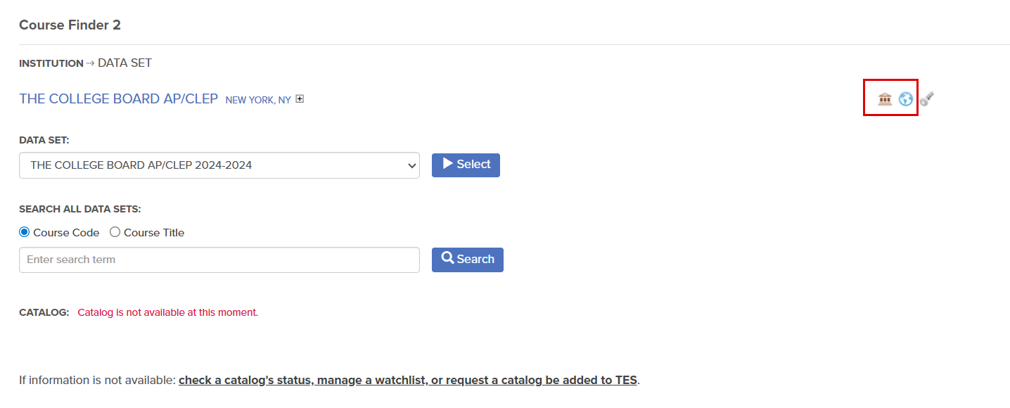 The Institution Profile and Website icons are highlighted.