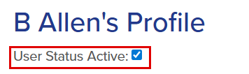 User Active Status checkbox.