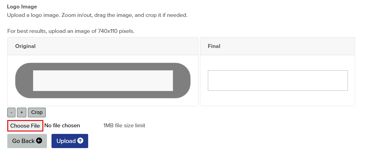 Image of functionality used to upload the logo image.