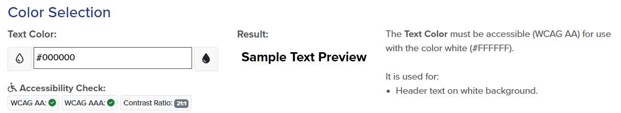 Text Color selection within the Institution Template Editor, as described above.