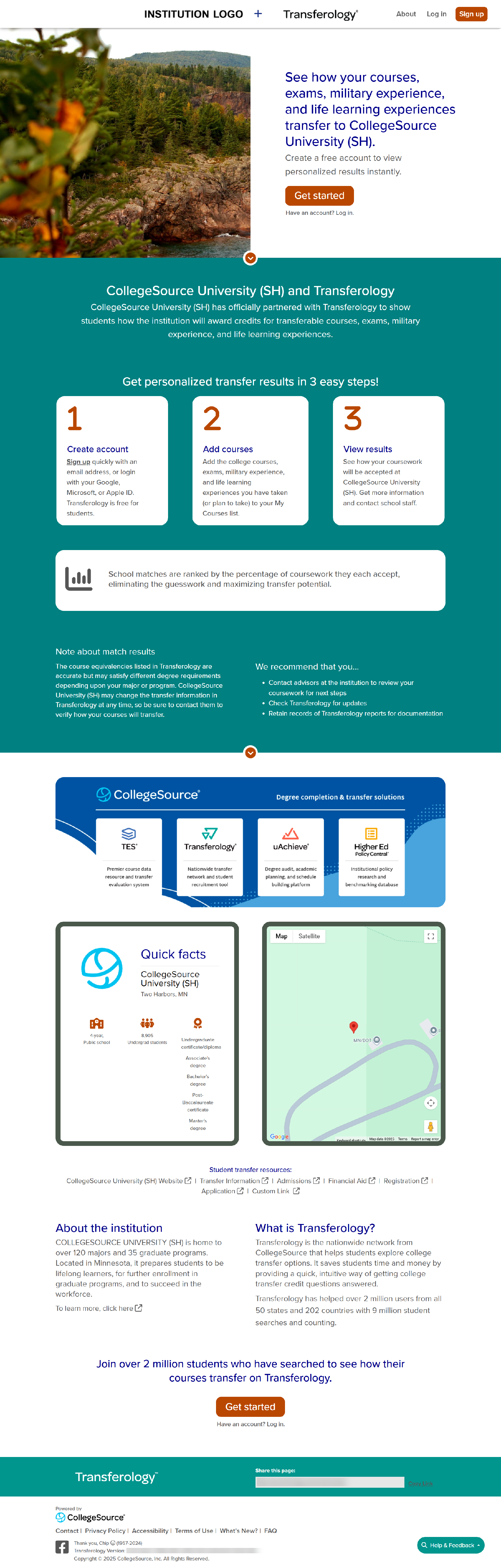 Sample institution landing page