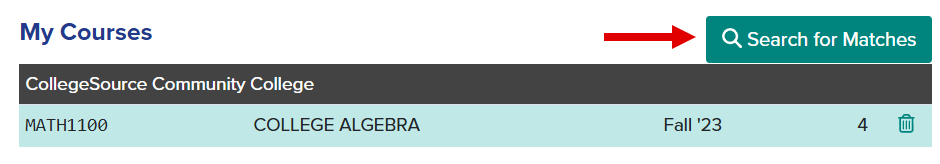 Callout identifies location of Search for Matches button.