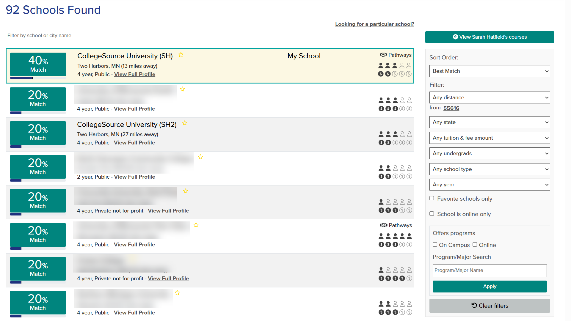 Match results. 92 schools found.