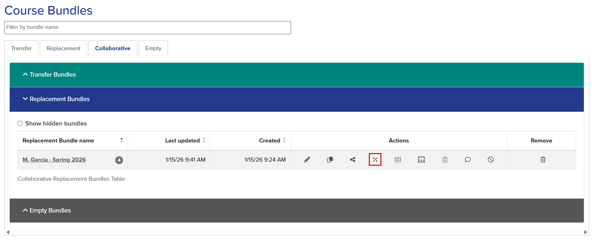 Callout illustrates location of view Matches button within a Collaborative Replacement Bundle.