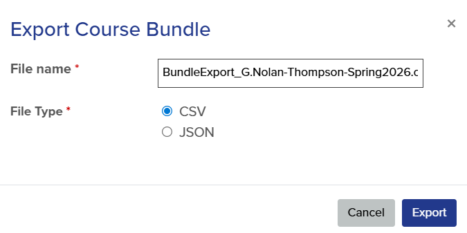 Export Course Bundle pop up as described below.