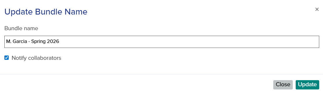 Update Bundle Name screen, as described above.
