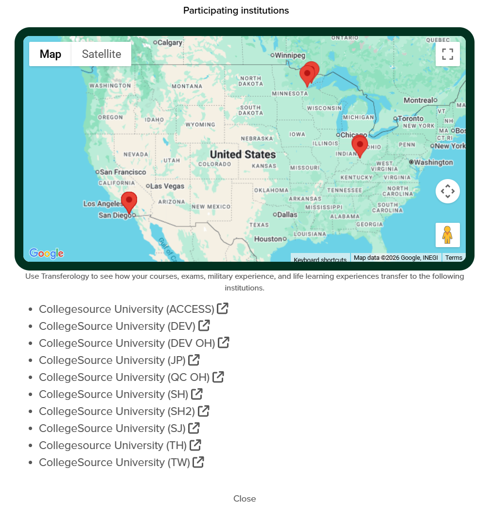 Participating institutions map
