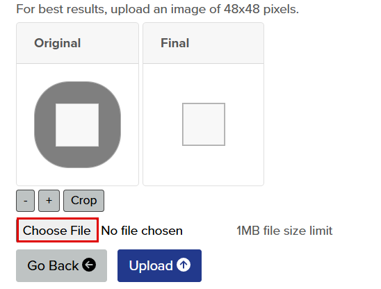 Image of functionality to choose file.