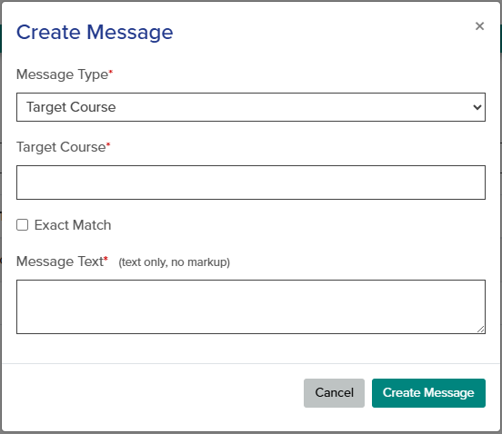 The callout shows that the message type of Target Course has been selected from the drop-down.