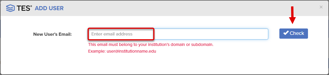 Image of Add User screen. Additional text underneath the New User's Email field states