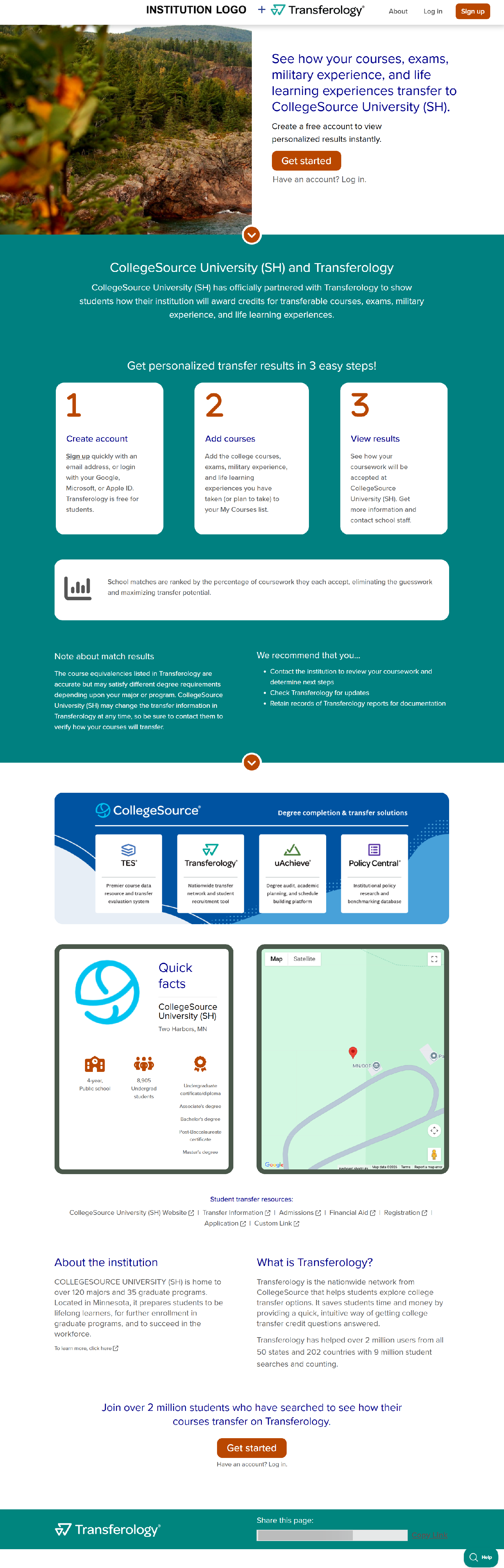 Sample institution landing page