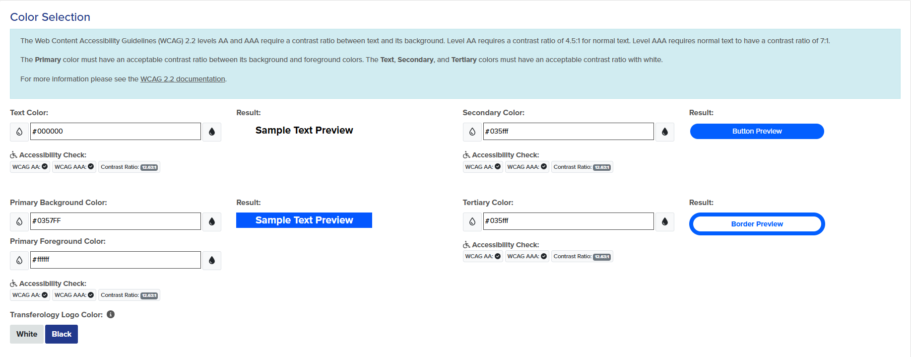 Text Color, Section 2 Background and Foreground Colors, Secondary Color, and Tertiary Color selections within the State System Template Editor, as described below.