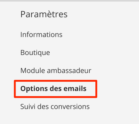 Menu options des emails