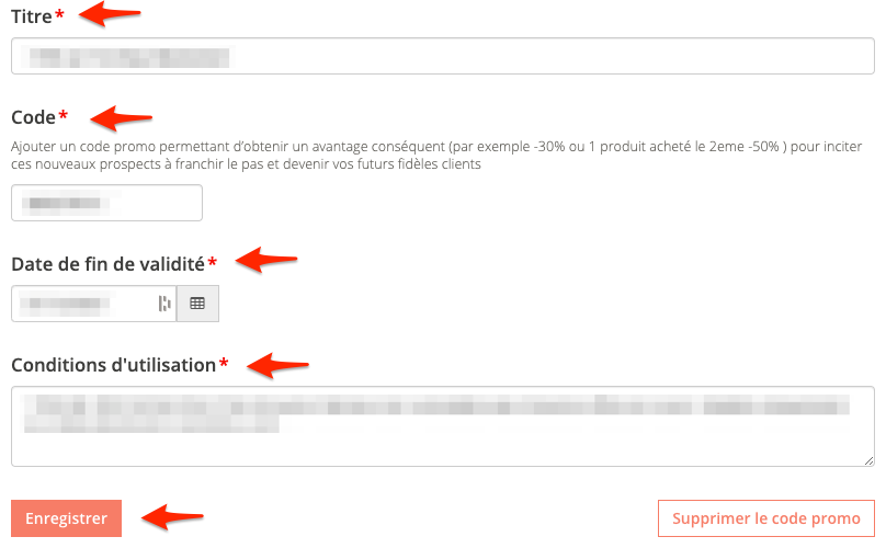 Configuration du code promo