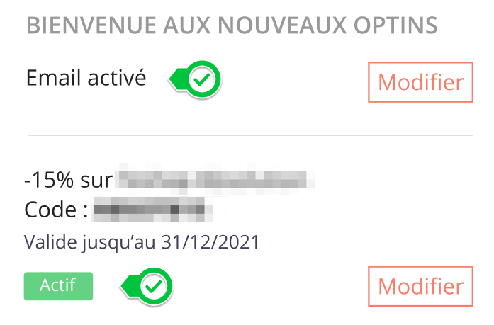 Dashboard - code bienvenue actif