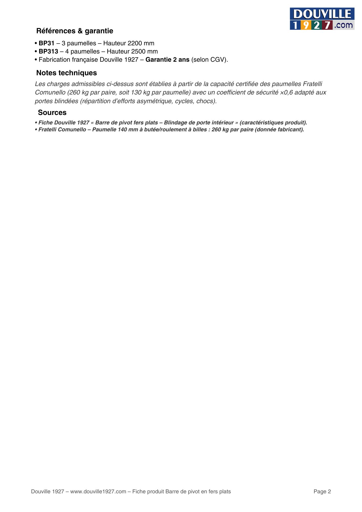 Fiche produit barre de pivot fers plats douville 1927 page 2
