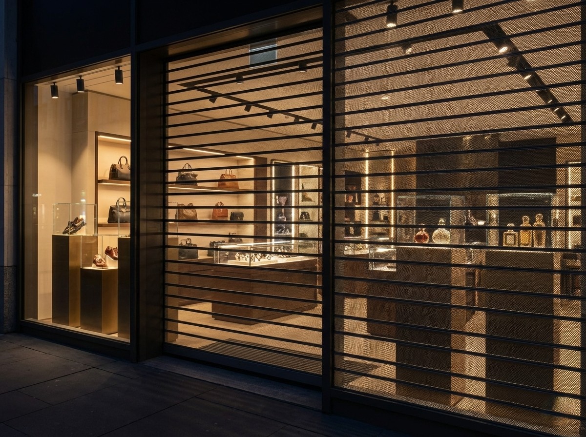 rideau perforé quelle grille pour une bijouterie