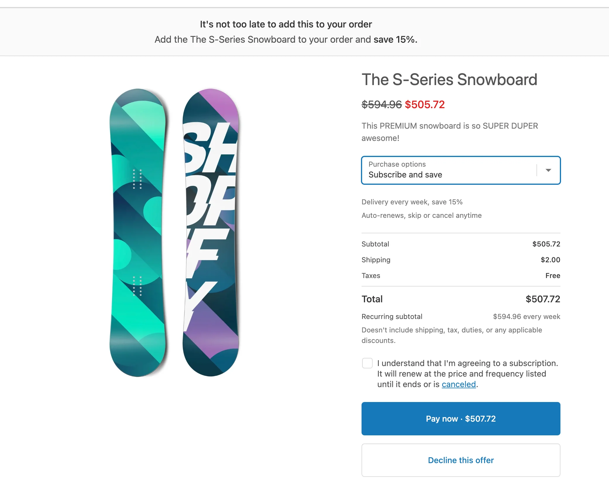 Post purchase upsell example