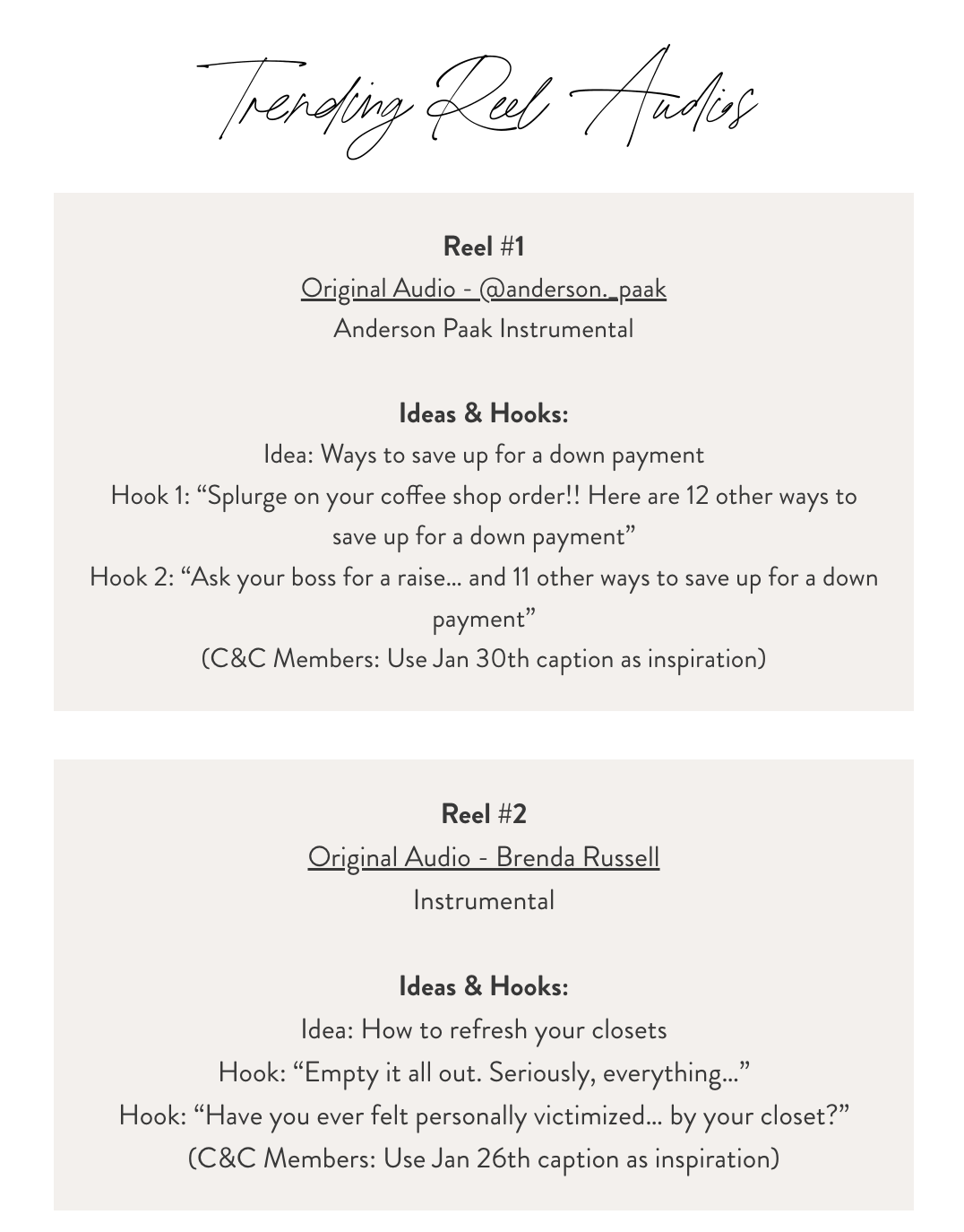 How to use Reel ideas provided in the Coffee & Contracts Newsletter