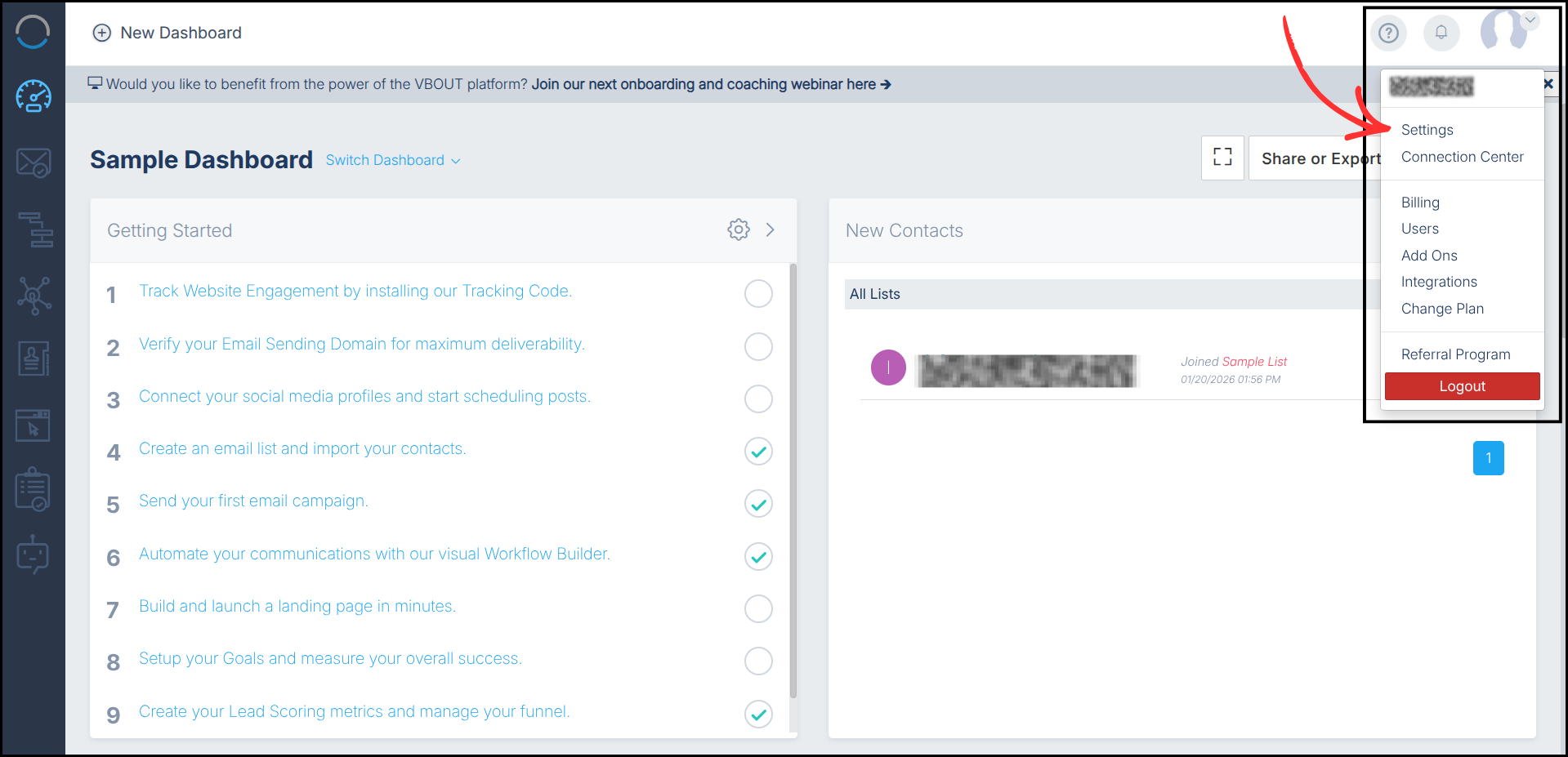 VBOUT integration step screenshot