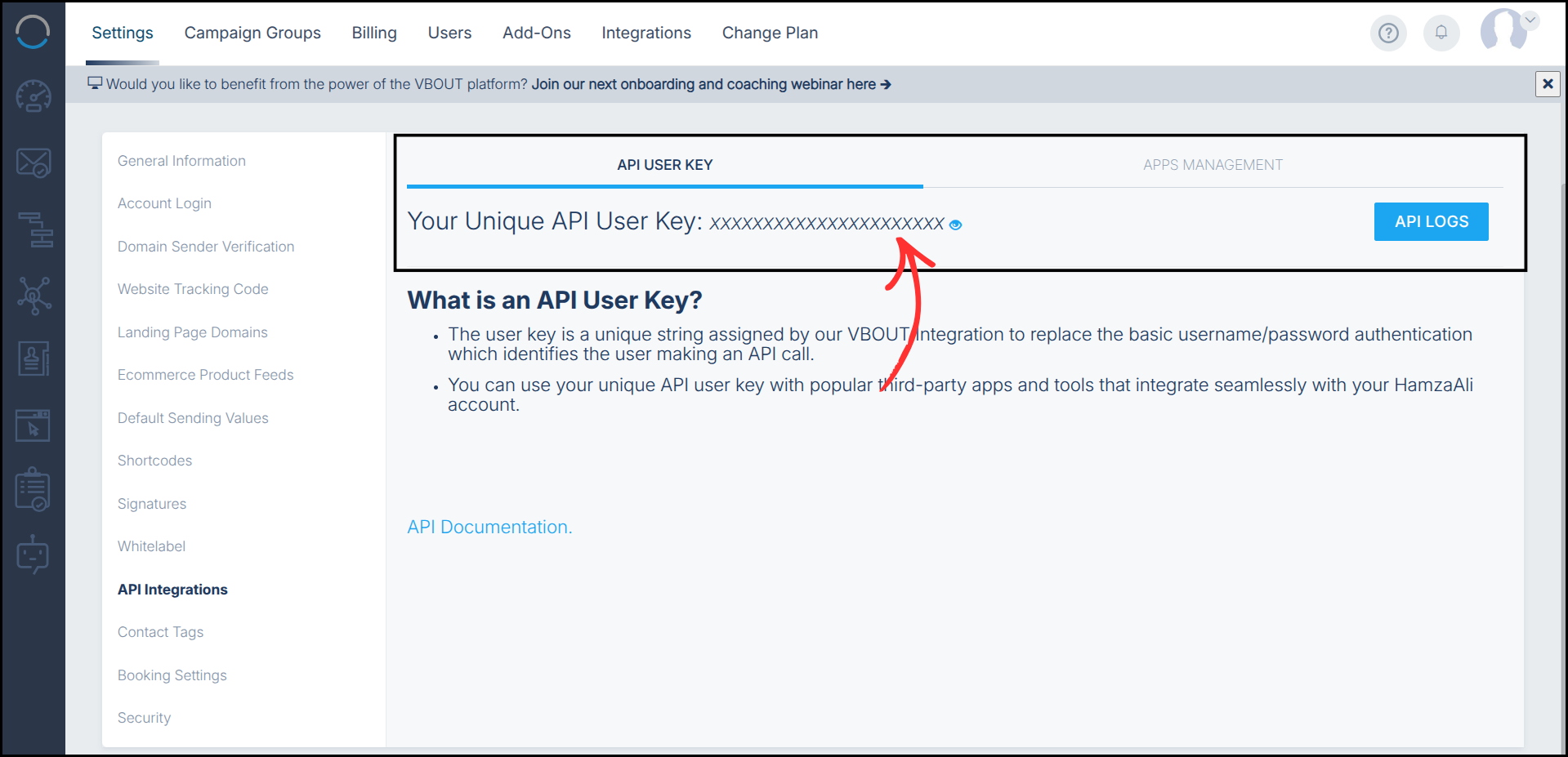 VBOUT integration step screenshot