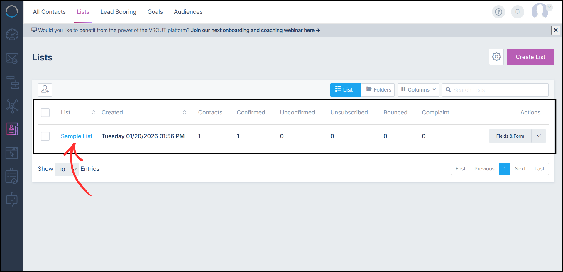 VBOUT integration step screenshot
