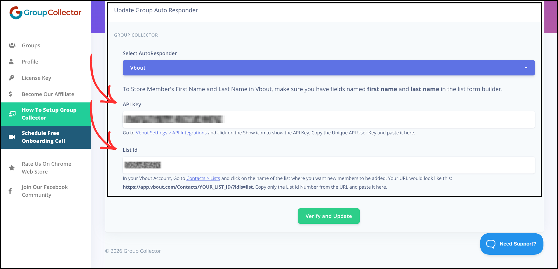 VBOUT integration step screenshot
