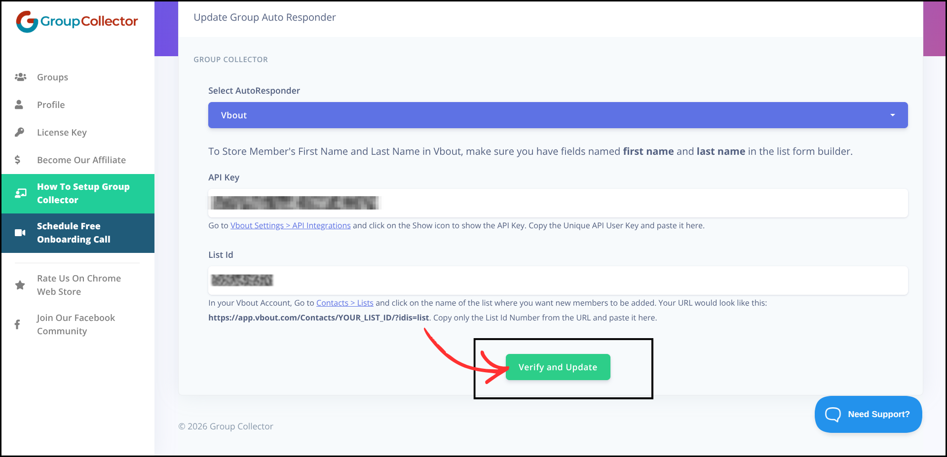 VBOUT integration step screenshot