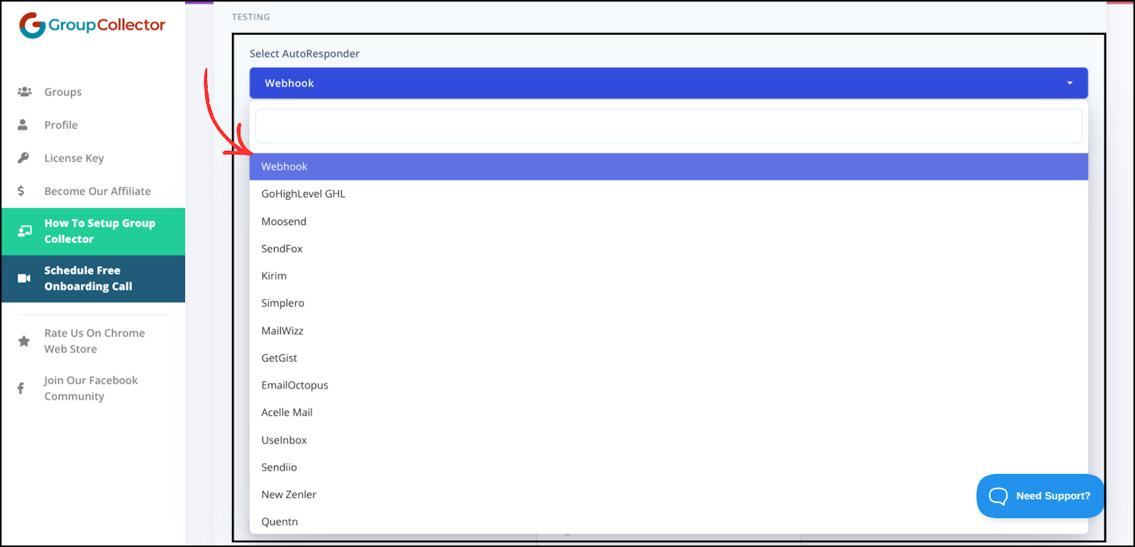 Webhook integration step screenshot