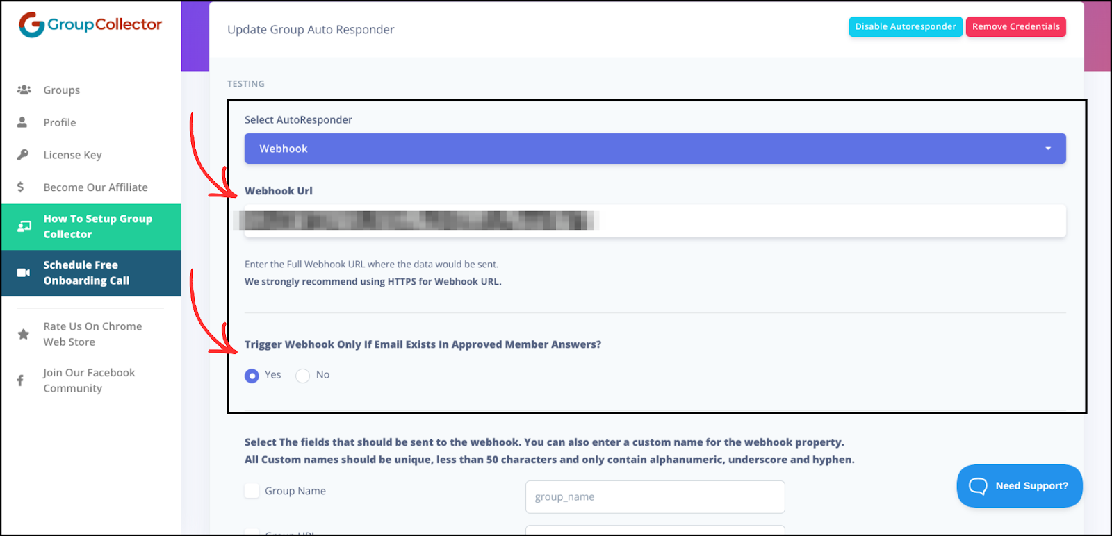 Webhook integration step screenshot