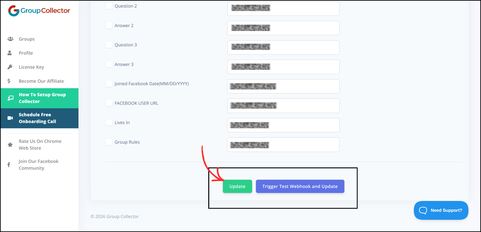Webhook integration step screenshot