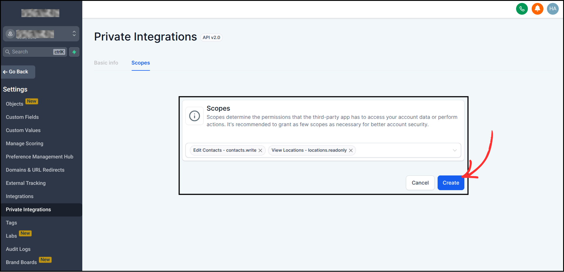 Go High Level integration screenshot