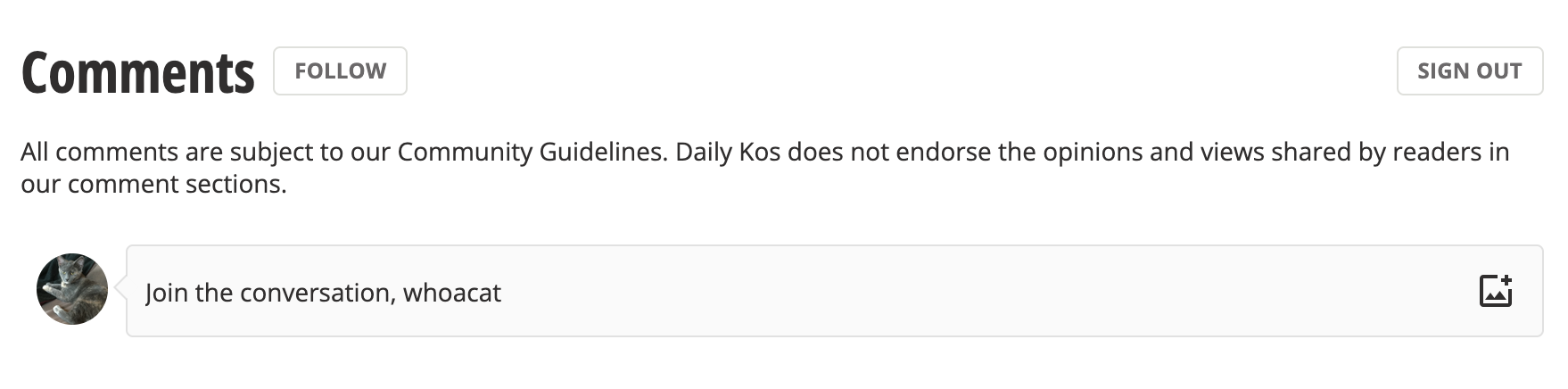 Daily Kos Comment Editor located below the story, at the top of the comment section
