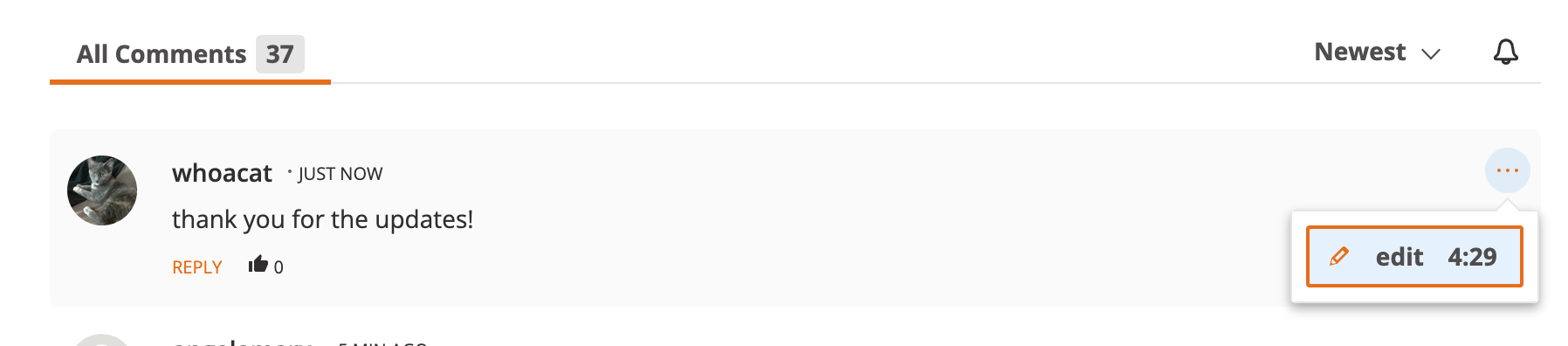 Daily Kos comment, edit button