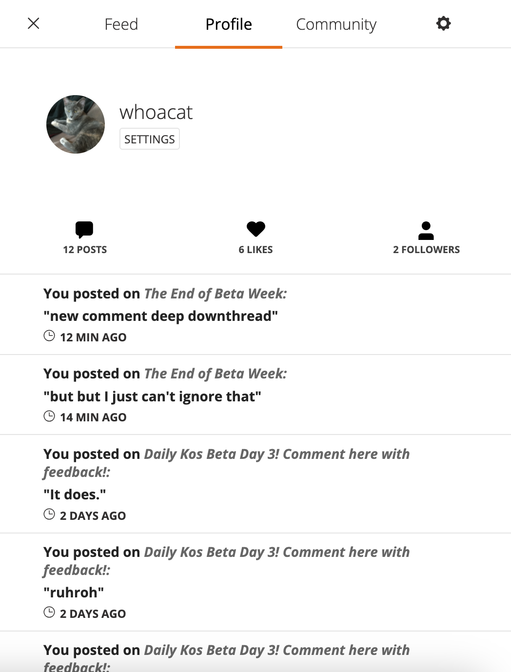Daily Kos Notification Tray, Profile Tab