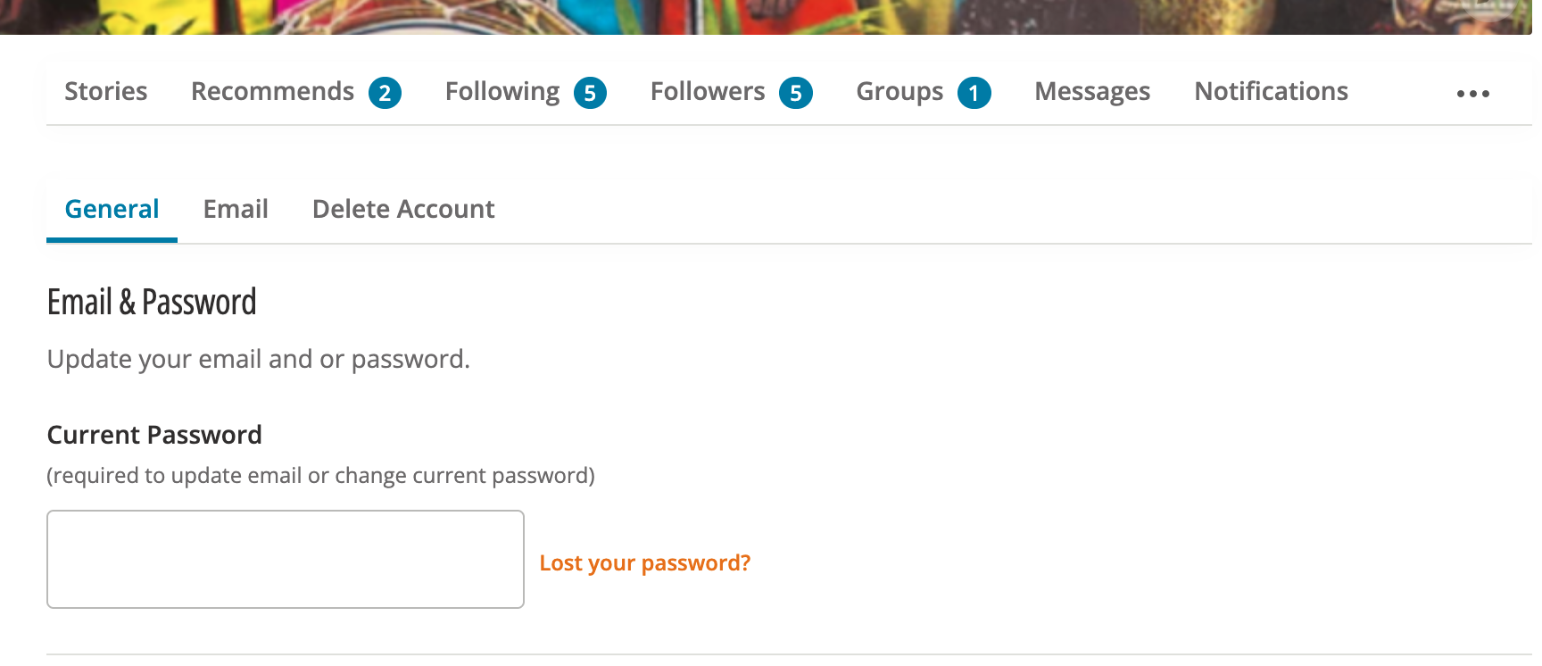 Daily Kos Profile page, Settings Tab