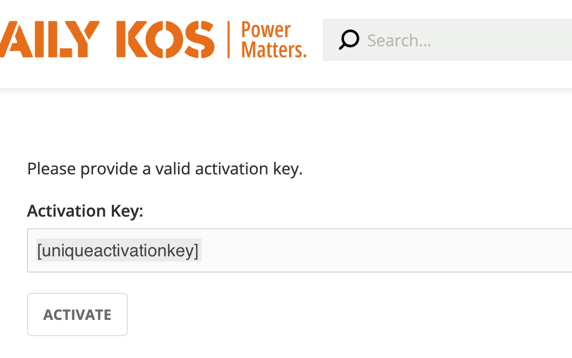 Daily Kos, Activate Your Account page