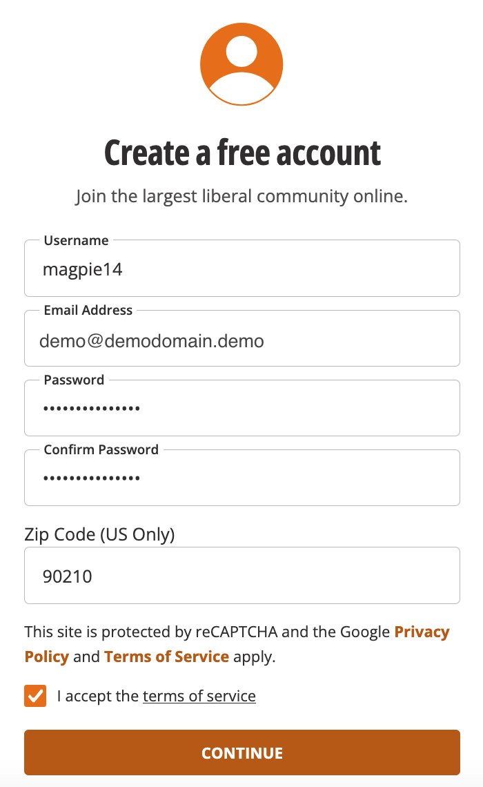 Daily Kos, Create an Account page