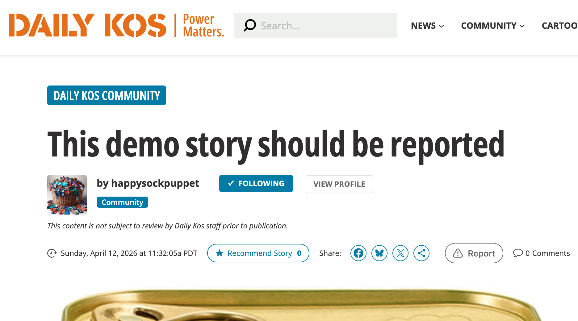 Daily Kos, post, location of Report button