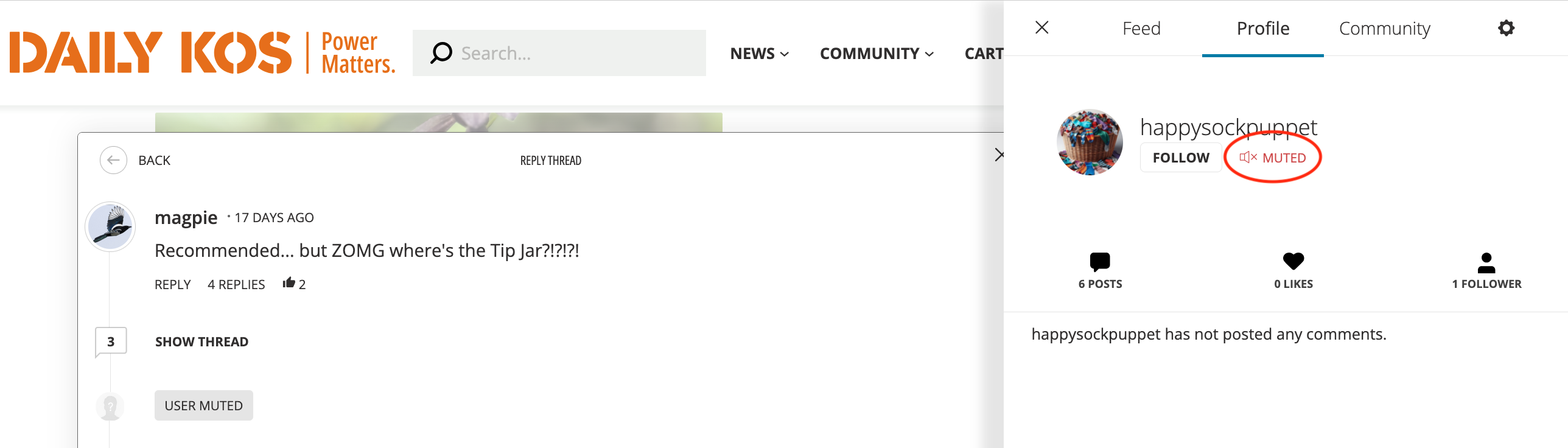Daily Kos, Notification Tray, Muted user