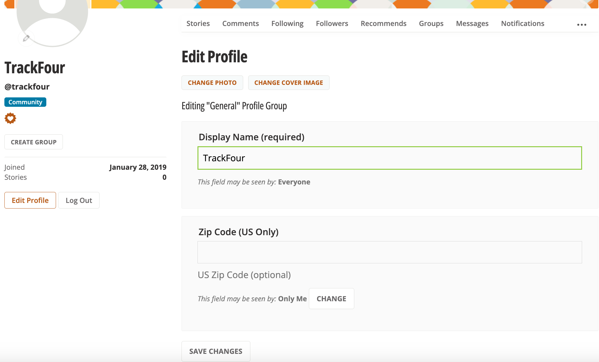Daily Kos, User Profile, Edit Profile page