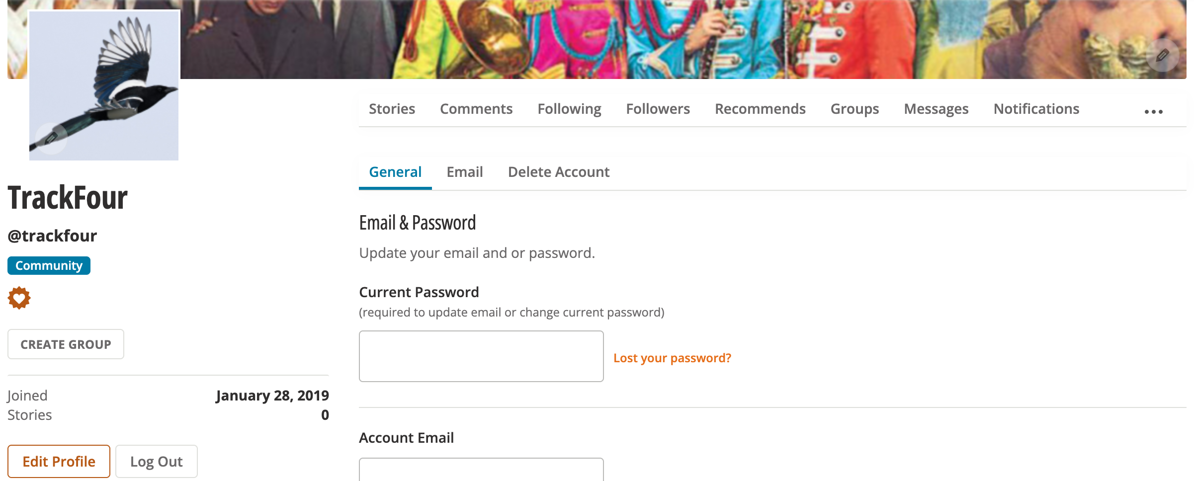 Daily Kos, User Profile, Settings Tag, email and password management