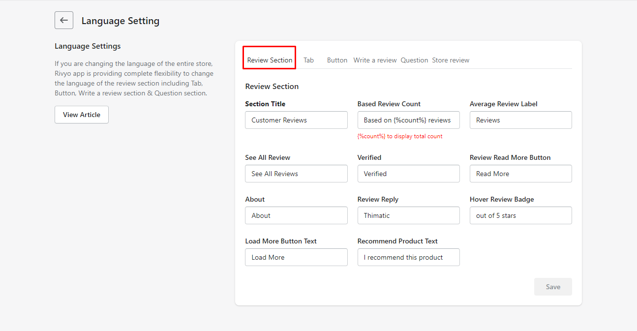 Language Settings WebContrive