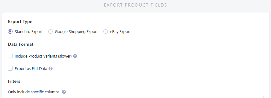 Export Type Selection