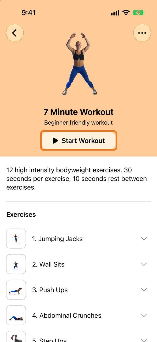The Start Workout button
