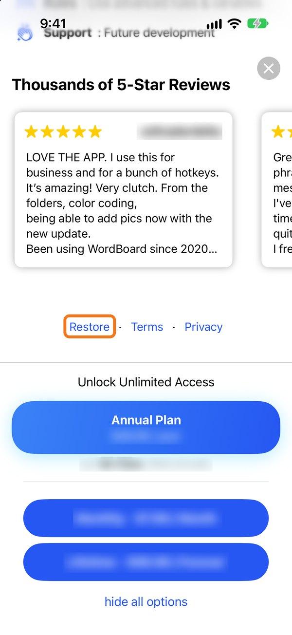 Restore at the bottom of the upgrade screen