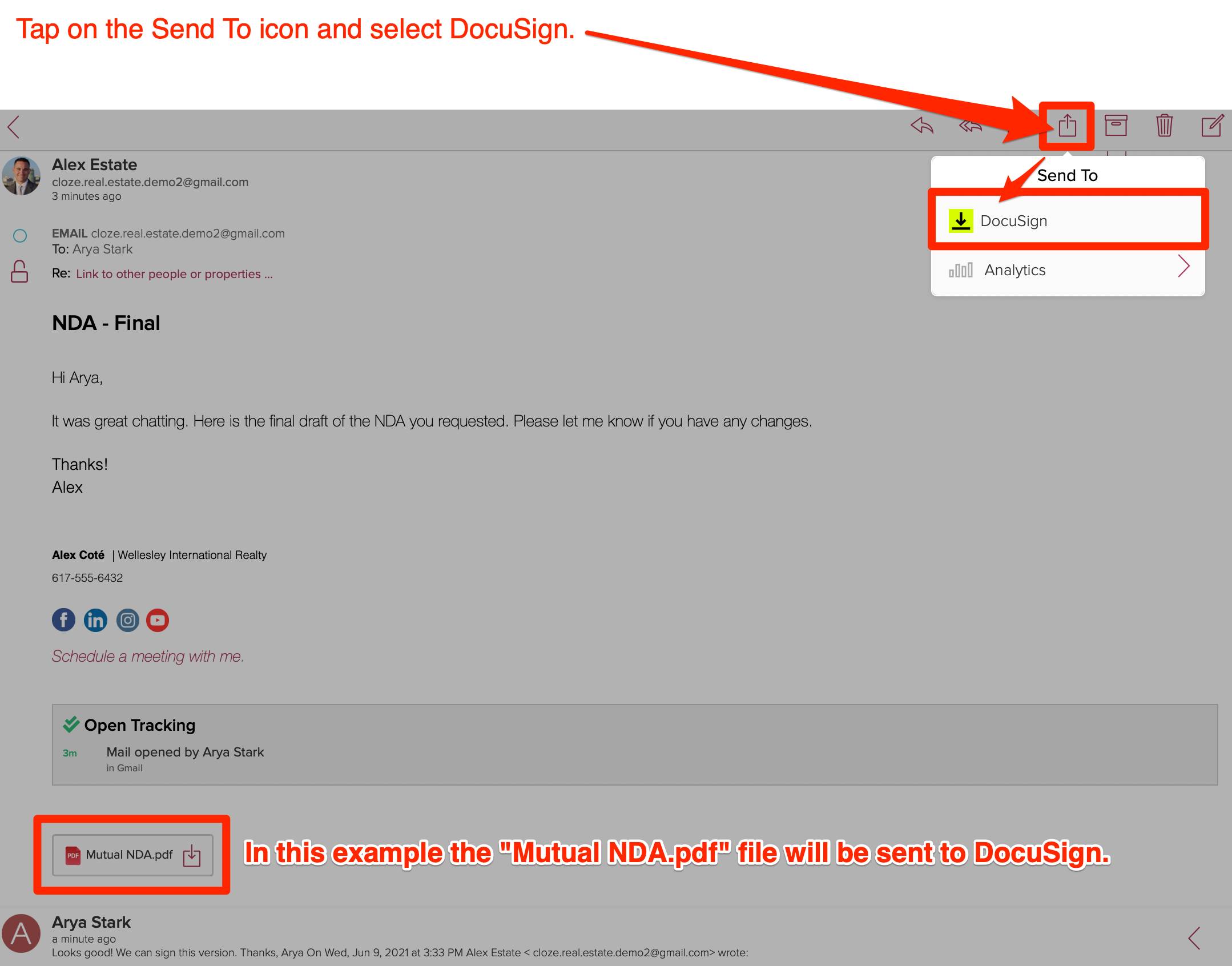 Send to Docusign from email.