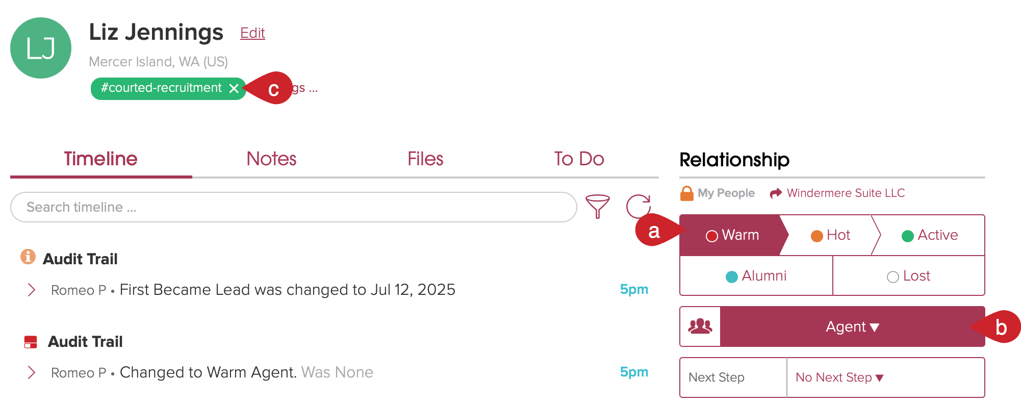 In Cloze: The Stage, Segment and Courted Watchlist tag are set automatically.