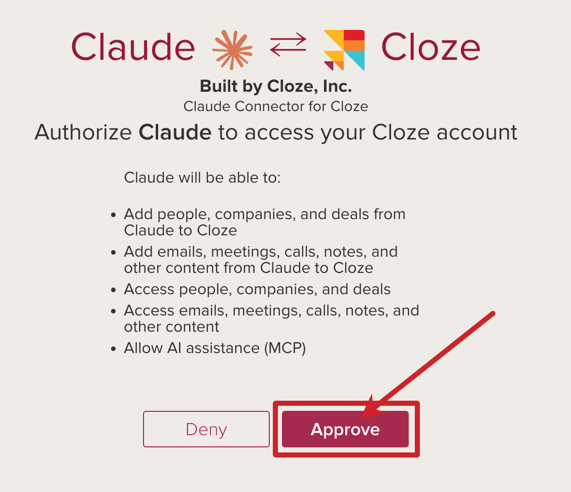 Approve Claude <> Cloze connection.